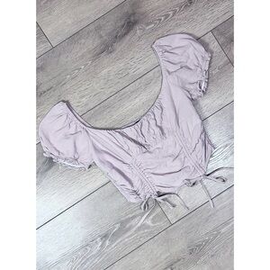 Papermoon Dusty Pink Linen Blend Cinched Off The Shoulder Top